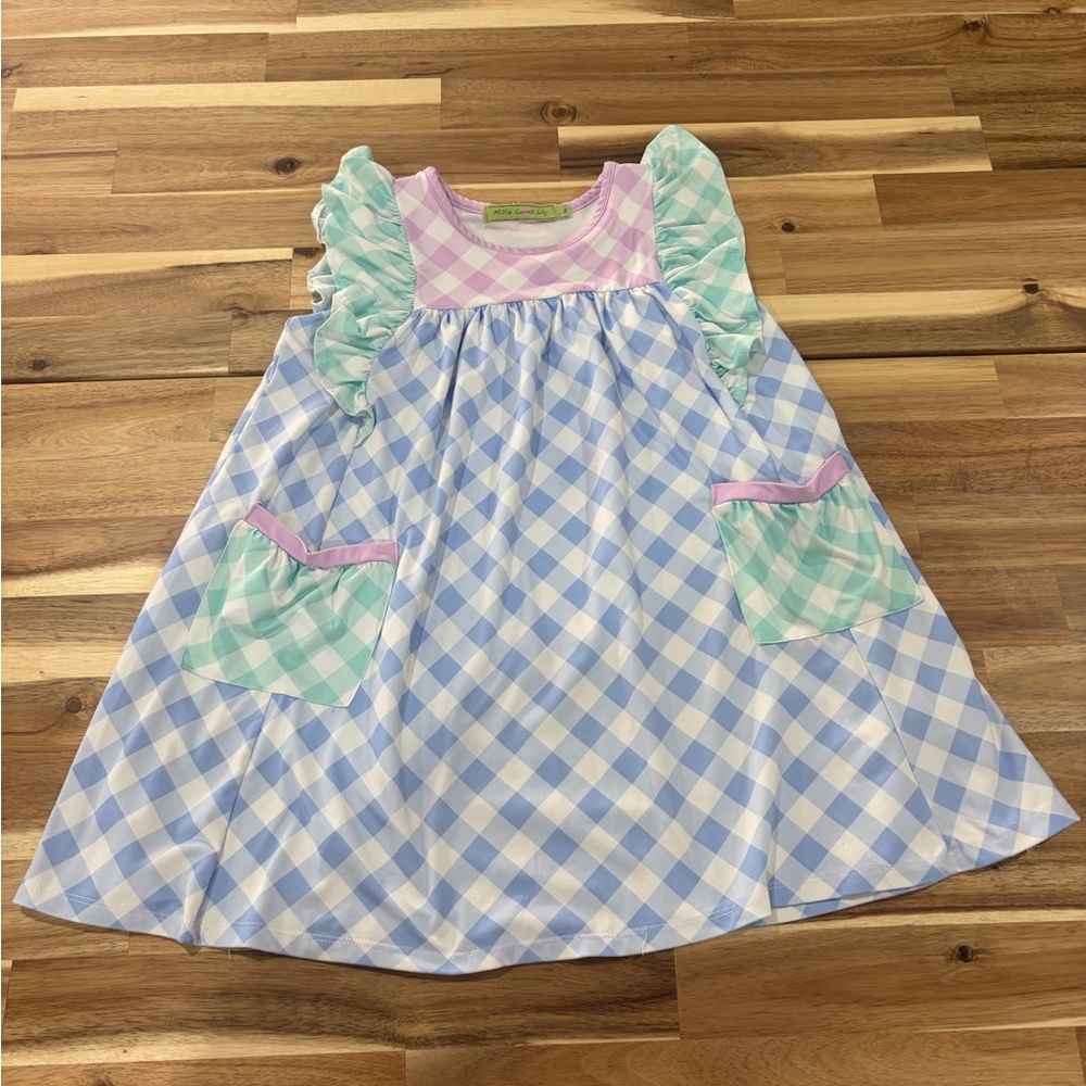 Millie Loves Lily Pastel Gingham Dress with Ruffle Sleeves size 5 Cozy Soft